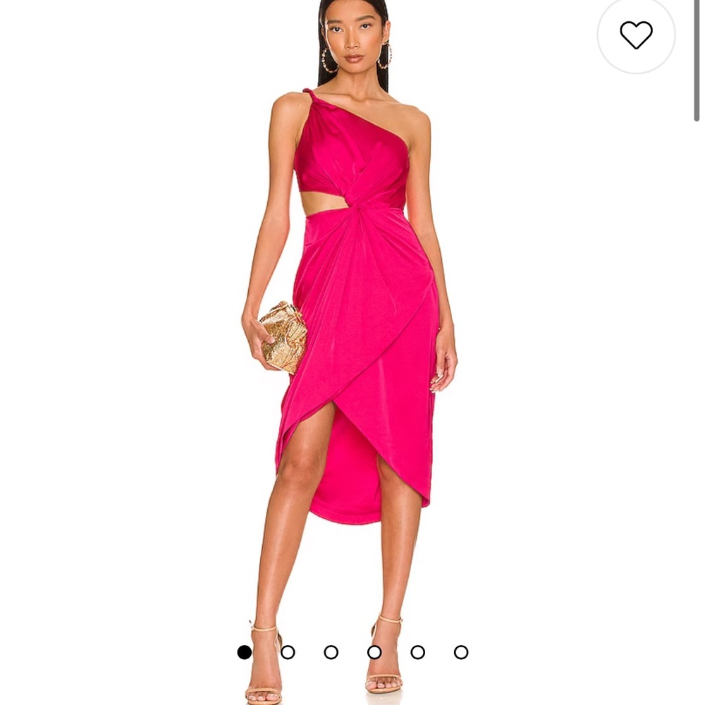 AMUR Rose Pink One Shoulder Midi Dress